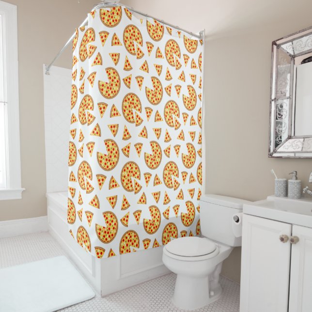 Rideaux De Douche Pizza et tranches de cool motif sur blanc (En situation)