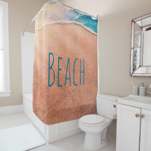Rideaux De Douche Plage Bleu de la côte du littoral de sable Vague