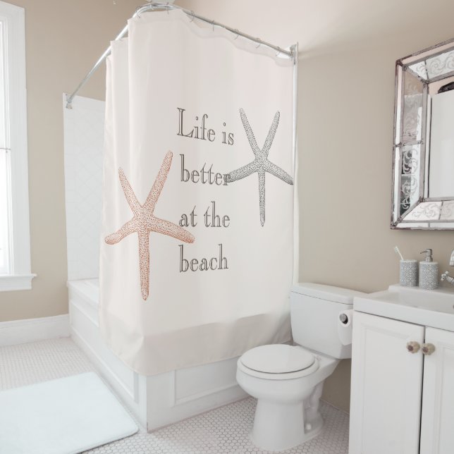 Rideaux De Douche Plage Blue Peach Starfish (En situation)