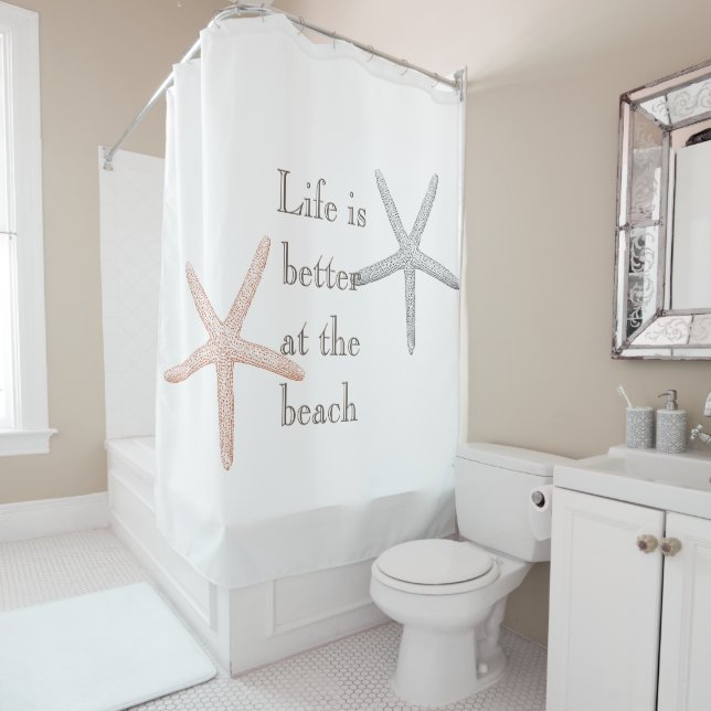 Rideaux De Douche Plage Blue Peach Starfish (En situation)