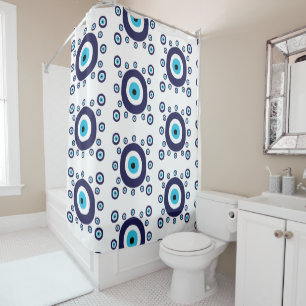 Rideaux De Douche Plage Boho Méditerranéen Bleu Evil Motif