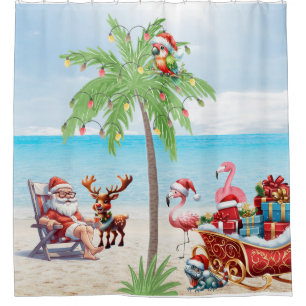 Rideaux De Douche Plage de Noël tropicale