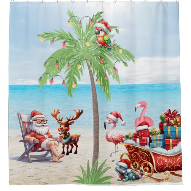 Rideaux De Douche Plage de Noël tropicale (Devant)