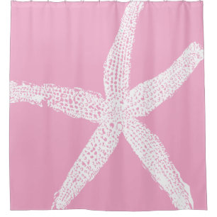 Rideaux De Douche Plage de poisson d'étoiles rose blanc Nautique fil