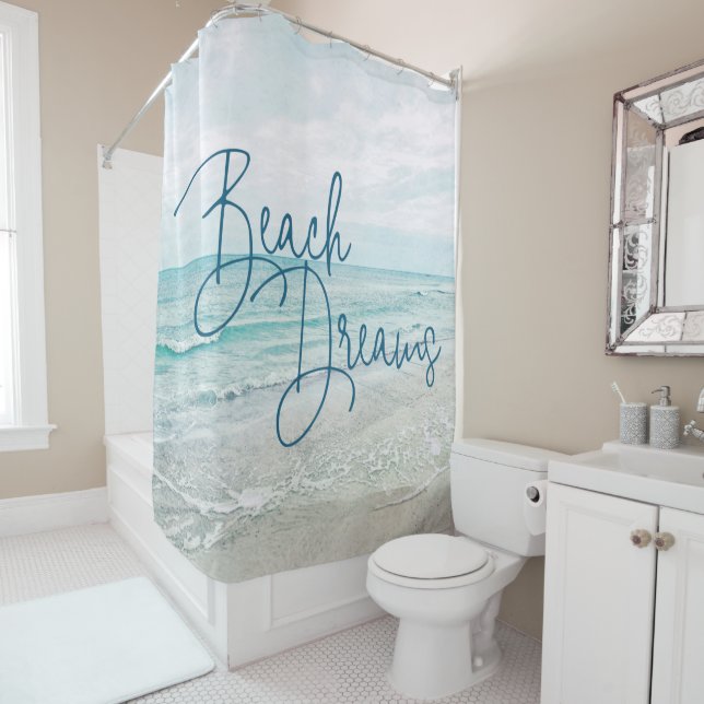 Rideaux De Douche Plage Dreams Citation Inspiration Rétro Ocean Wave (En situation)