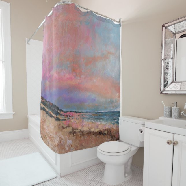 Rideaux De Douche Plage Paysage Beaux Art Plage peinture (En situation)