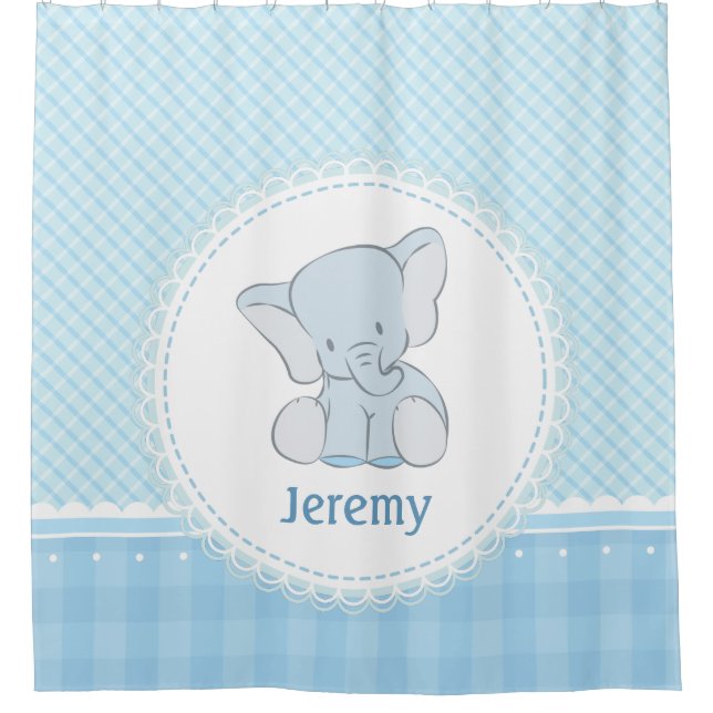 Rideaux De Douche Plaid bleu-clair d'éléphant mignon pour des (Devant)