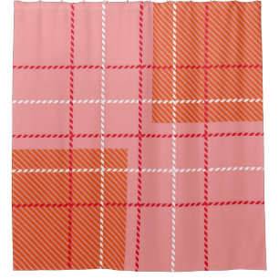 Rideaux De Douche Plaid Checkered Fabric Pattern in pink, pale oran