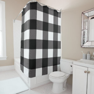 Rideaux De Douche Plaid Checkered noir et blanc de Buffalo de carrés