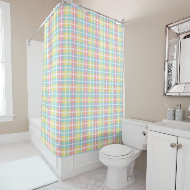 Rideaux De Douche Plaid couleur pastel (En situation)