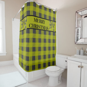 Rideaux De Douche Plaid de buffle vert et noir, Joyeux Noël