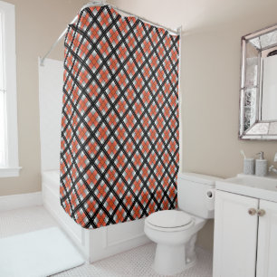 Rideaux De Douche Plaid noir et orange