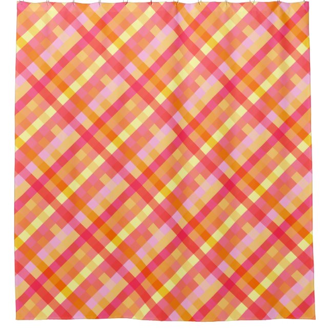 Rideaux De Douche Plaid rose et orange (Devant)