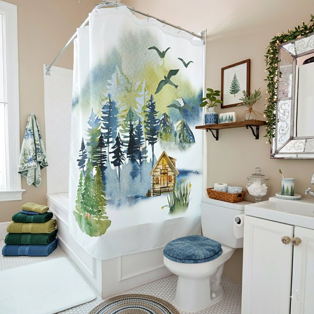 Rideaux De Douche Plan forestier de l'aquarelle (Créateur téléchargé)