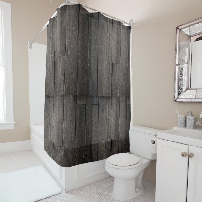 Rideaux De Douche planches en bois foncées (En situation)