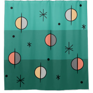 Rideaux De Douche Planètes de l'âge de l'espace rétro étoiles Turquo