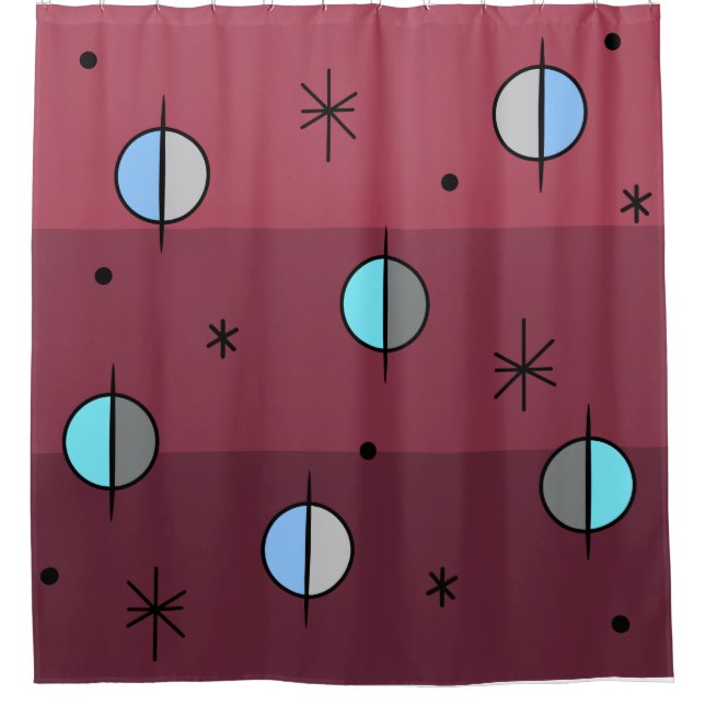 Rideaux De Douche Planètes de l'âge de l'espace rétro Stars Maroon (Devant)