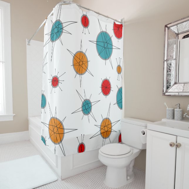 Rideaux De Douche Planètes rétro de l'ère atomique (En situation)