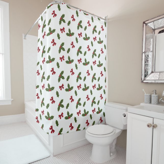 Rideaux De Douche Plante Holly Commun Et Motif Red Bows (En situation)