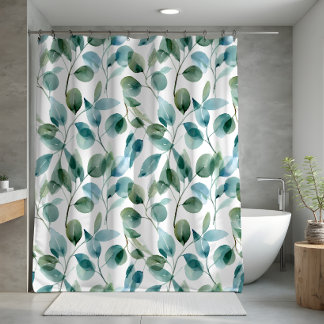 Rideaux De Douche Plantes d'eucalyptus à l'aquarelle bleue et verte