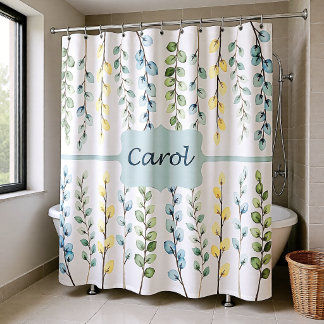 Rideaux De Douche Plantes d'eucalyptus bleu vert jaune Personnalisée