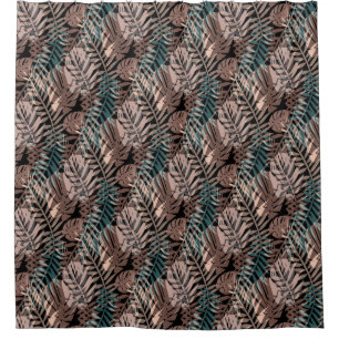 Rideaux De Douche Plantes tropicaux, jungle, tropiques, beige, feuil