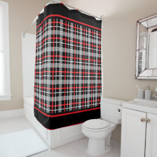 Rideaux De Douche Plaqué rouge, noir et blanc