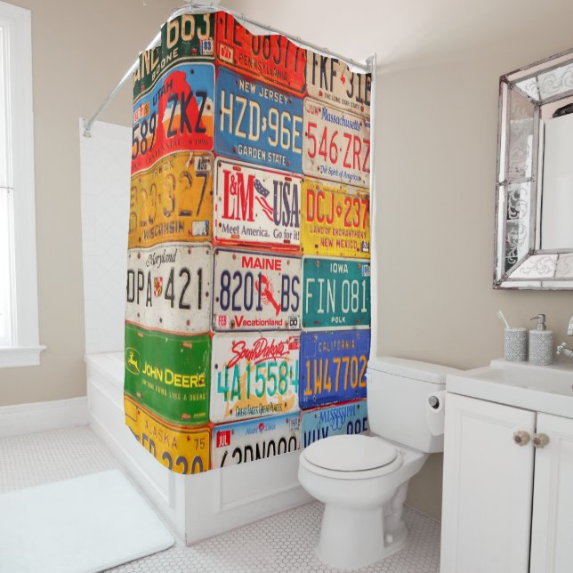 Rideaux De Douche Plaques de licence américaines Art America (En situation)