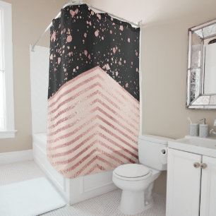 Rideaux De Douche Plateau de peinture Rose de luxe en or rose noir C