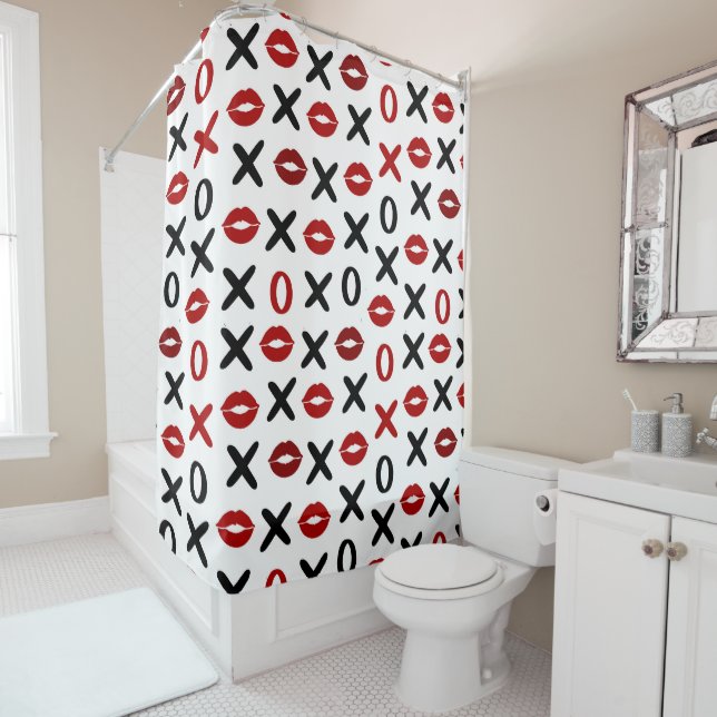 Rideaux De Douche Playful XO & Red Lips Modern Love Pattern (En situation)