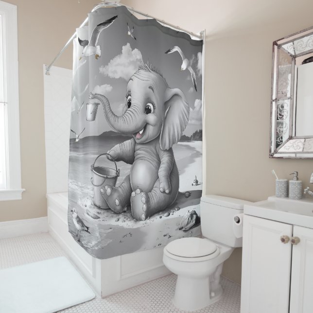 Rideaux De Douche Playy Baby Elephant Beach Adventure Adorable Amuse (En situation)