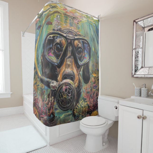 Rideaux De Douche Plongée sous-marine Dachshund (En situation)