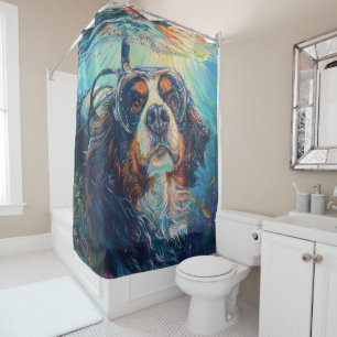 Rideaux De Douche Plongée sous-marine en eau profonde avec un chien