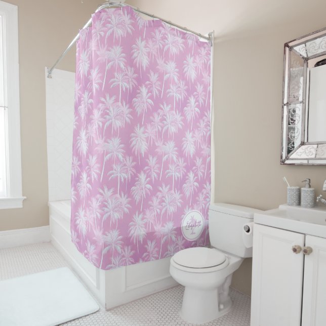 Rideaux De Douche Plum Motif de silhouette de palmier hawaïen ID1093 (En situation)
