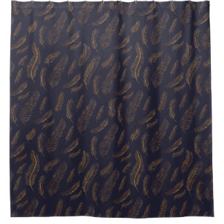 Rideaux De Douche Plume élégante d'indigo et d'or
