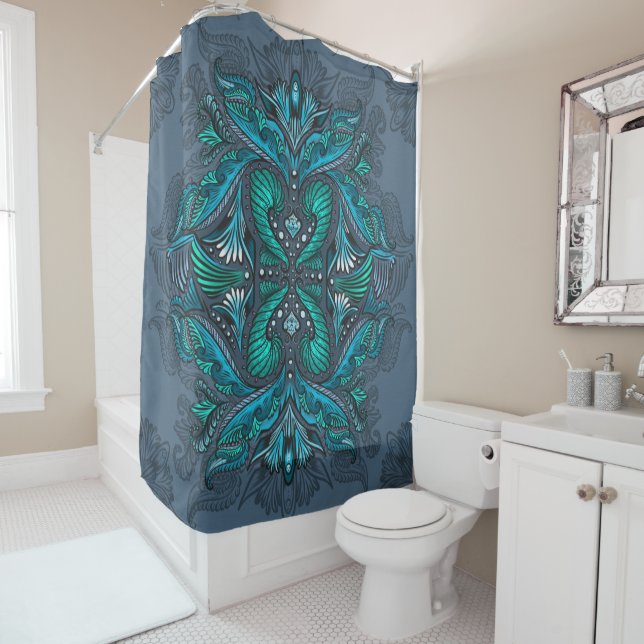 Rideaux De Douche Plumes de paon mystique (En situation)