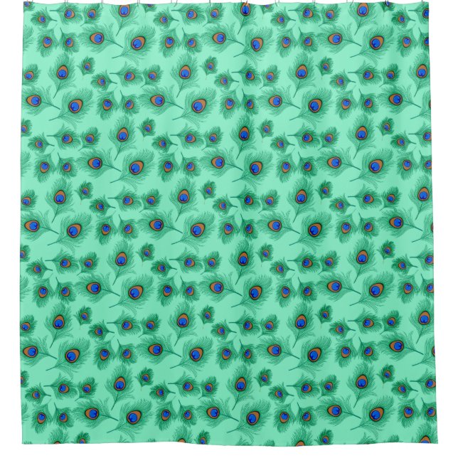 Rideaux De Douche Plumes de paon turquoise sur Aqua clair (Devant)