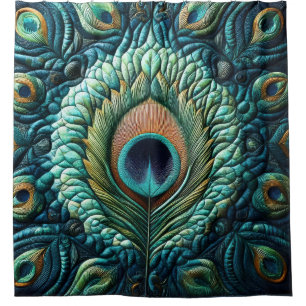 Rideaux De Douche Plumes Peacock Bleu Quilté Design