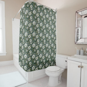 Rideaux De Douche Poinsettia et Evergreens blancs