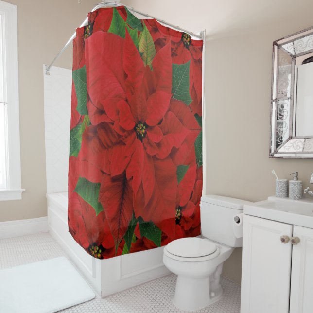 Rideaux De Douche Poinsettia rouge festive (En situation)