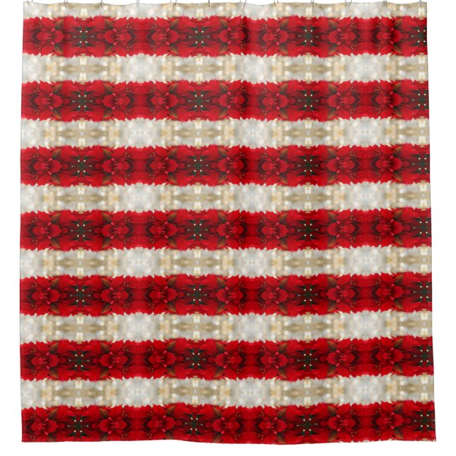 Rideaux De Douche Poinsettias rouges modernes et rayures lumineuses  (Devant)