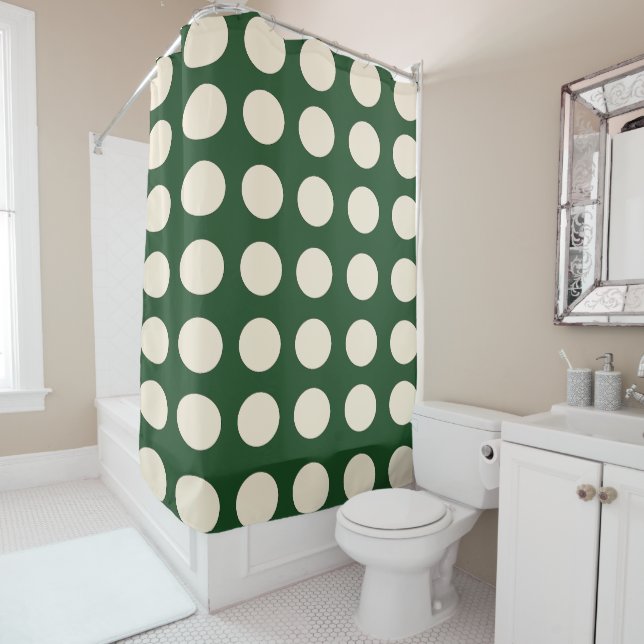 Rideaux De Douche Point Polka couleur ivoire vert (En situation)