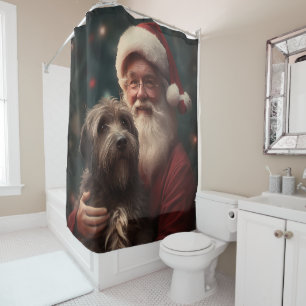 Rideaux De Douche Pointeur à poils durs Griffon Noël du Père Noël