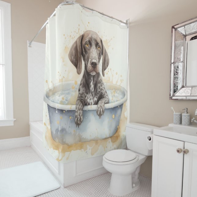 Rideaux De Douche Pointeur Allemand À Brun Dans Bain Dog Art (En situation)