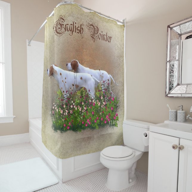 Rideaux De Douche Pointeur Anglais Tapisserie Poster Triptyque Acryl (En situation)