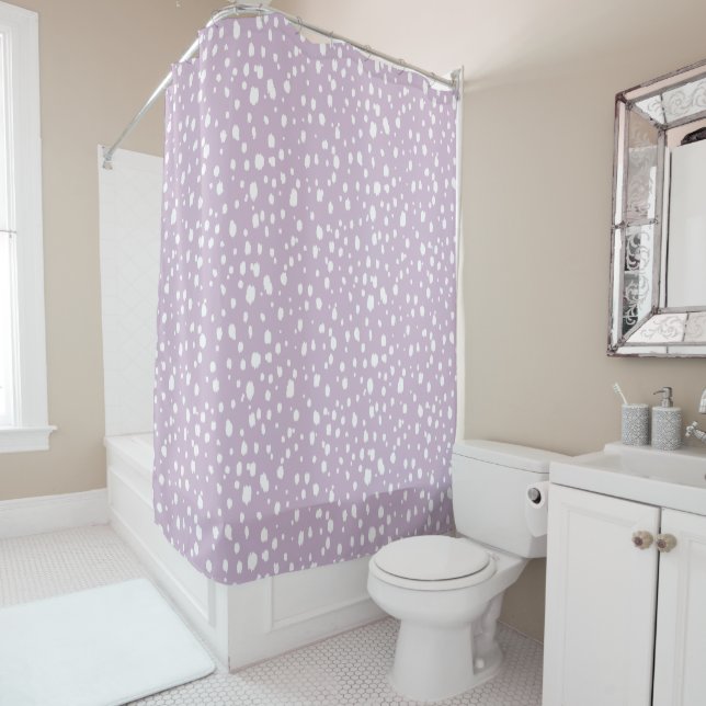 Rideaux De Douche Points Abstraits Lilac violet et blanc (En situation)