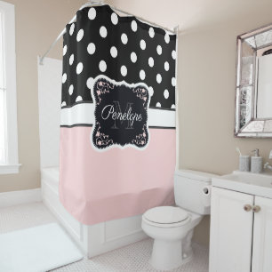Rideaux De Douche Points roses et noirs