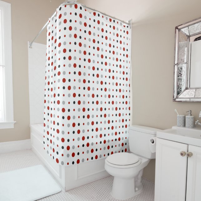Rideaux De Douche points rouges, noirs, gris et blancs (En situation)
