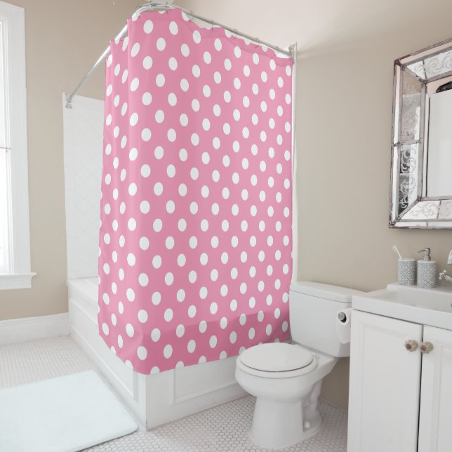 Rideaux De Douche Pois blancs sur Happy Pink (En situation)