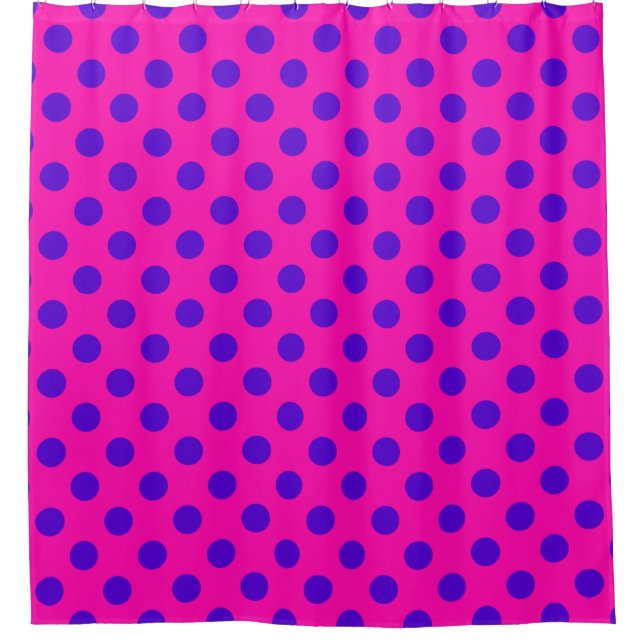 Rideaux De Douche Pois bleus sur fuchsia (Devant)